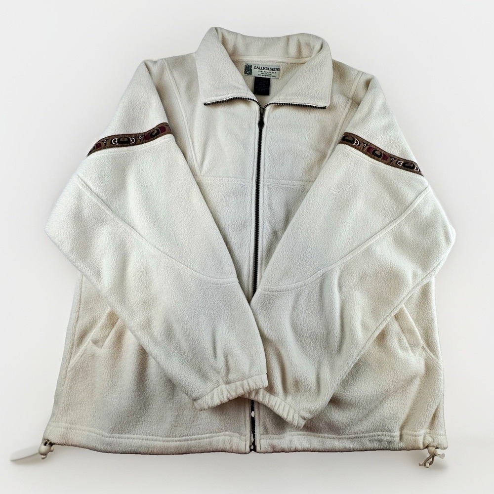 Vintage Galligaskins Alaska Fleece Jacket Women XL Ivory Tribal Y2K Outdoorsy